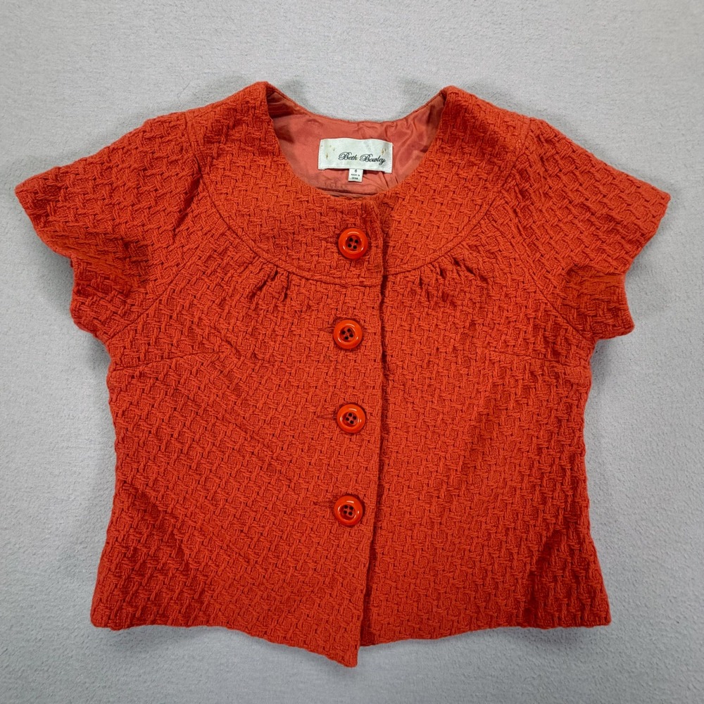 Beth Bowley By Anthropologie Jacket Womens 6 Wool Blend Textured Short Sleeve